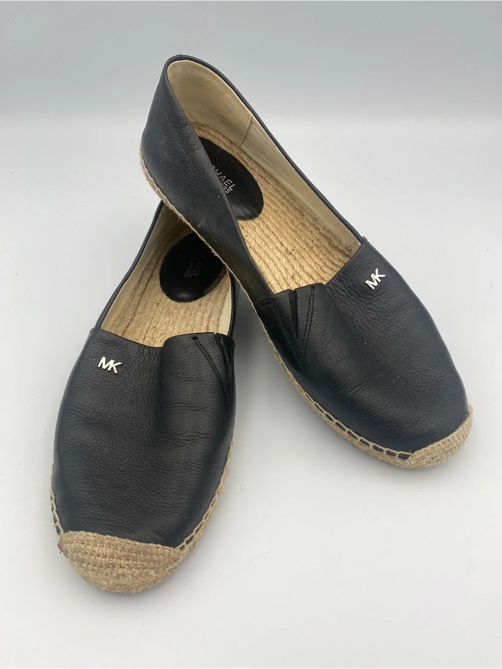 Michael Kors Black Leather Espadrille Slip-On Flats